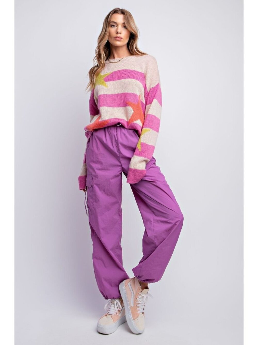 Easel Easy Breezy Parachute Cargo Pants in Lavender Large - Picture 4 of 7